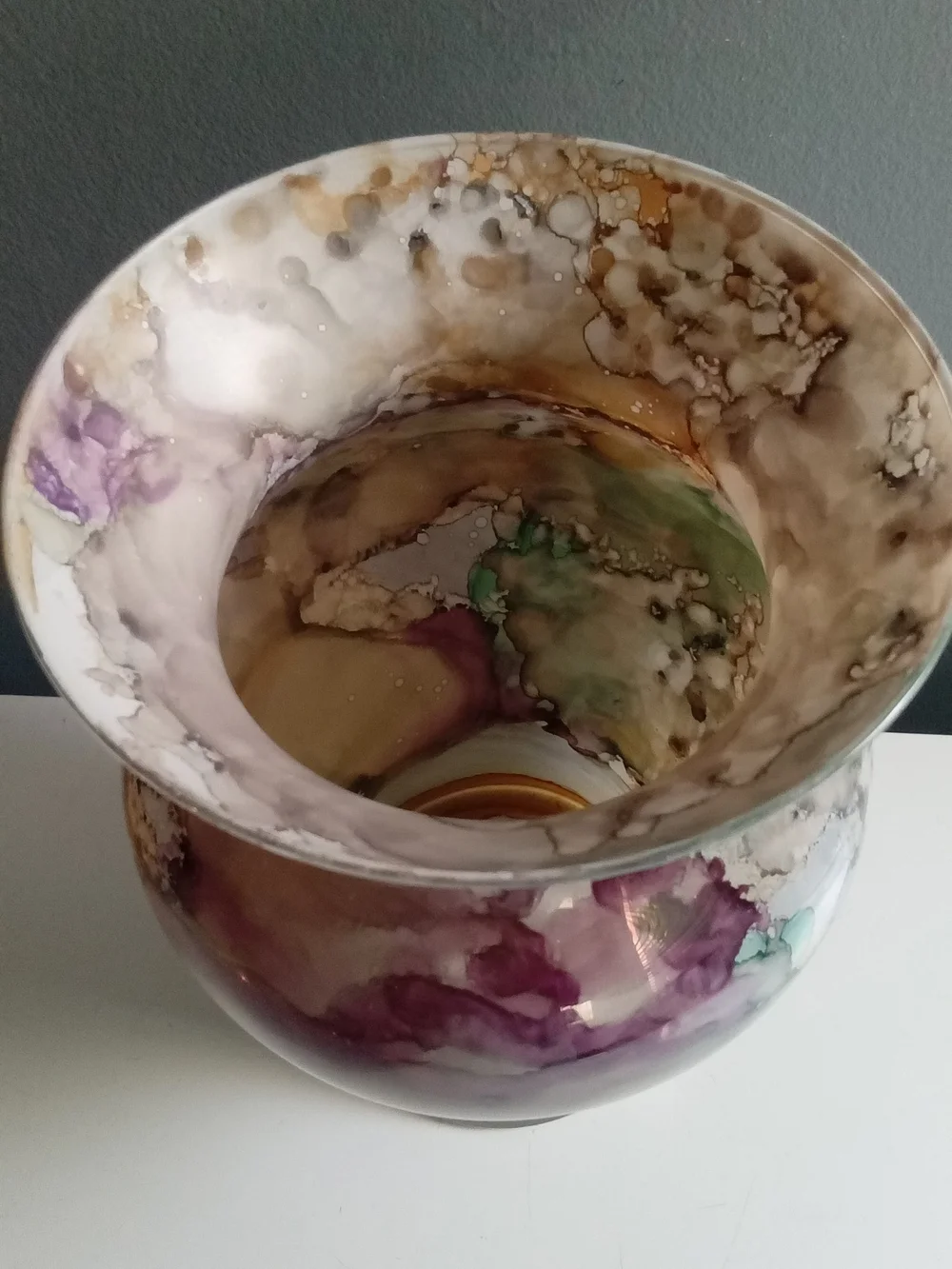 Handcrafted Marble-Effect Glass Vase in Purple and Neutral Tones